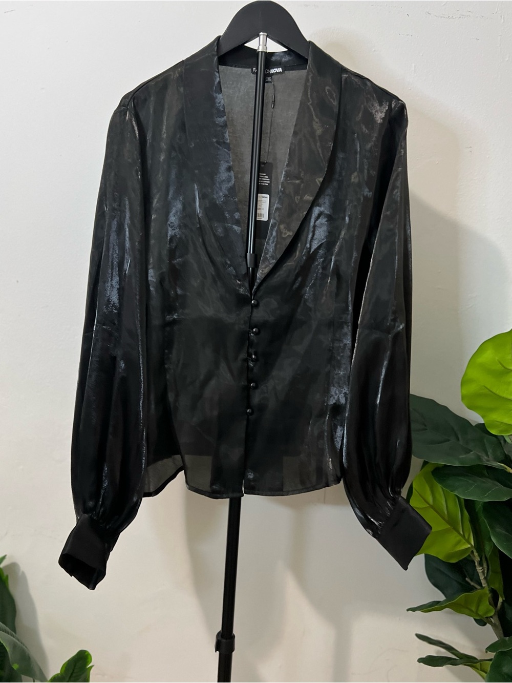 Fashion Nova Black Sheer Organza Satin Blazer Blouse Plus Size 1X